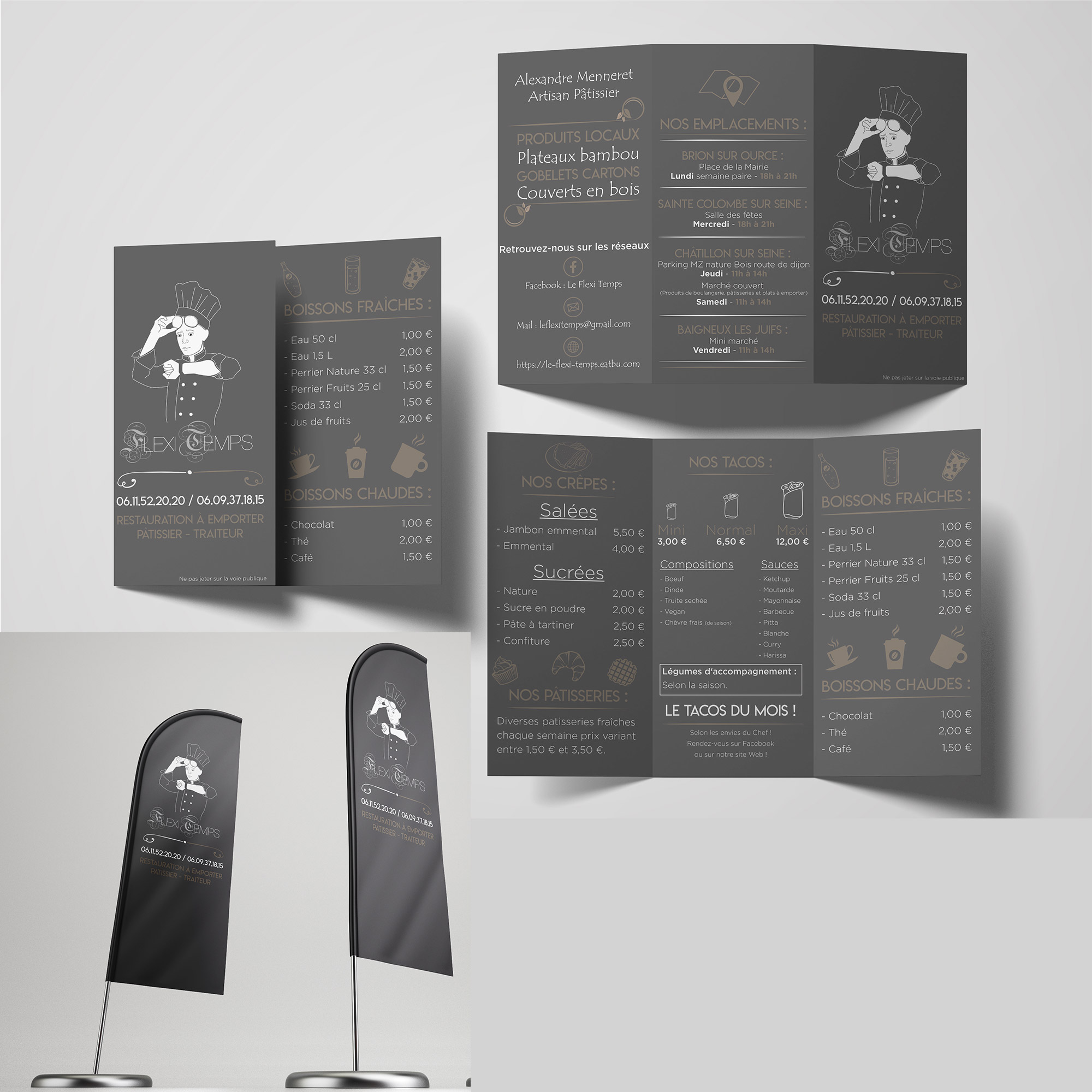 Flyer et drapeau FoodTruck Flexi Temps avec charte graphique